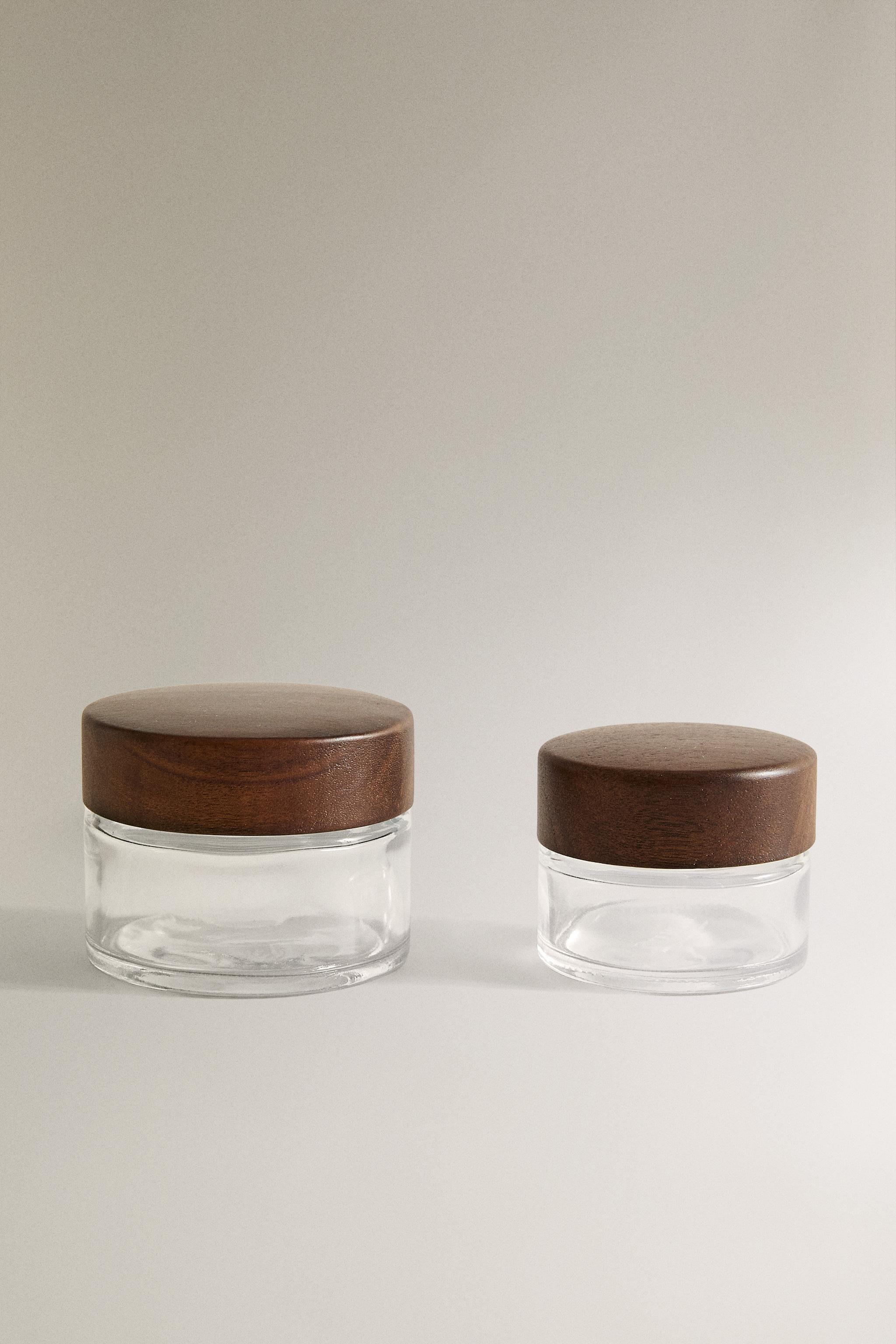 GLASS AND WOOD JAR